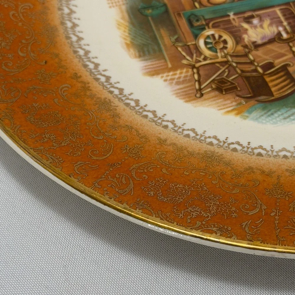 Vintage Salem China Plate 23K Gold Colonial Fireplace Scene Farmhouse Wall Decor